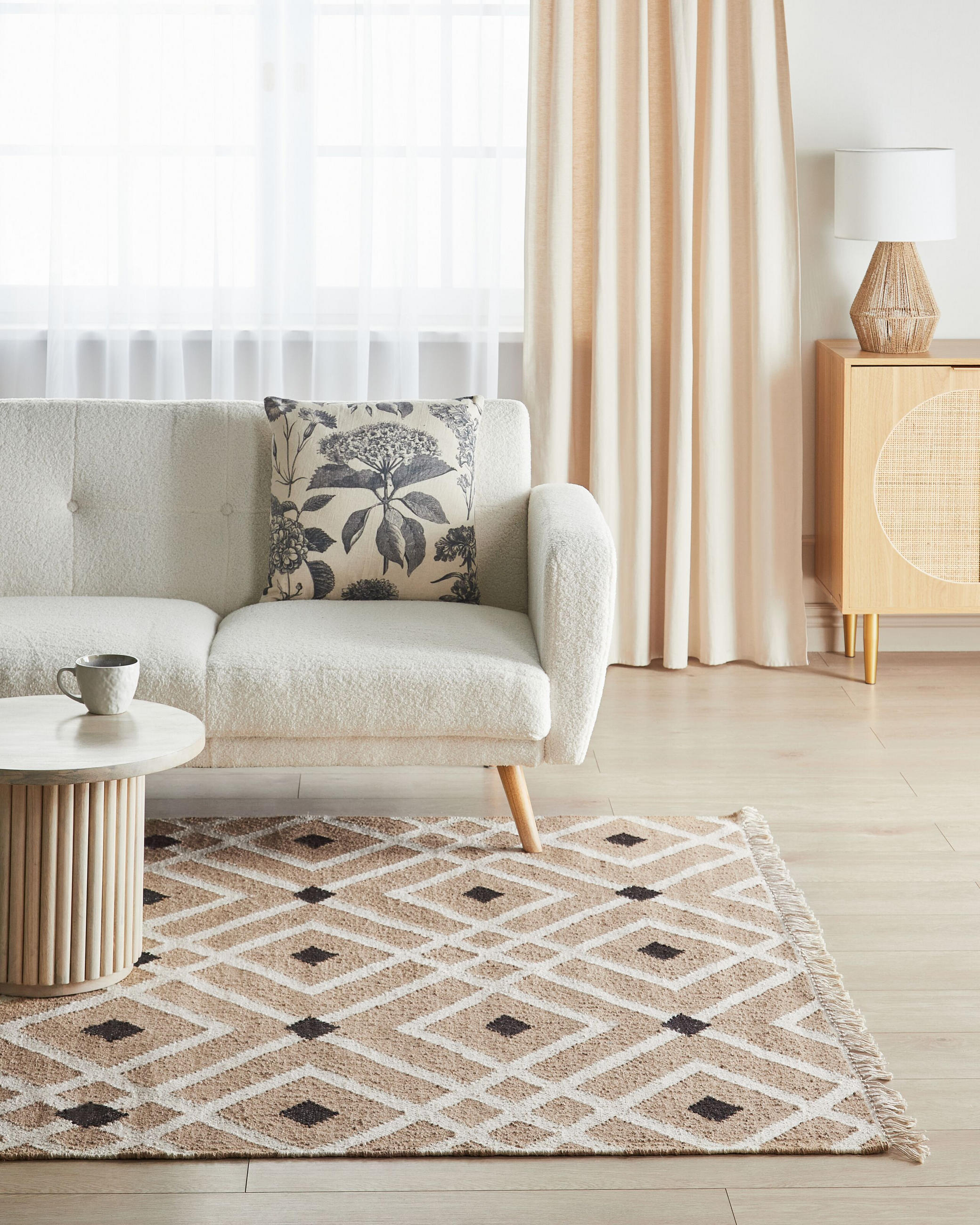 TEPPICH geflochten Beige 160/230 cm Esencik - Beige/Schwarz, Naturmaterialen (160/230cm) - Beliani