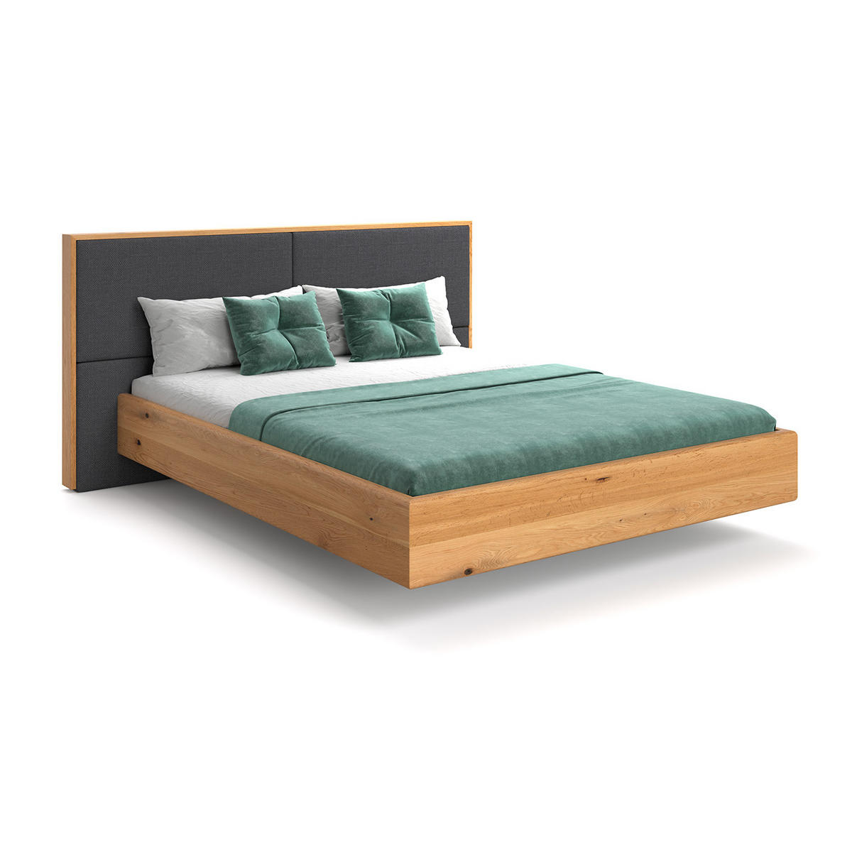 MASSIVHOLZBETT schwebend Dome aus Eiche 180x220 cm, Inari 94 (Dunkelgrau) - Eichefarben/Braun, Holz (180/220cm) - Danzz