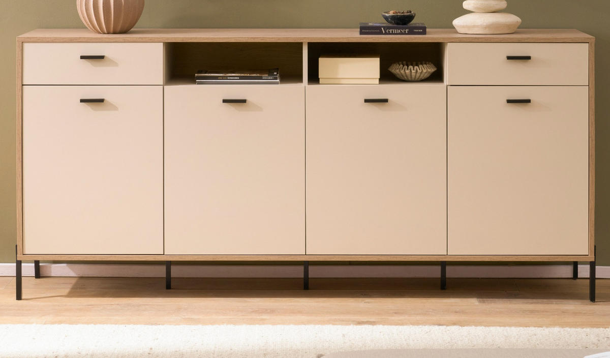 SIDEBOARD Kaschmir, Eiche 205 x 95 cm, Kommode mit Soft-Close - Kaschmir/Eichefarben, Holzwerkstoff/Metall (205/95/40cm) - Furn.Design