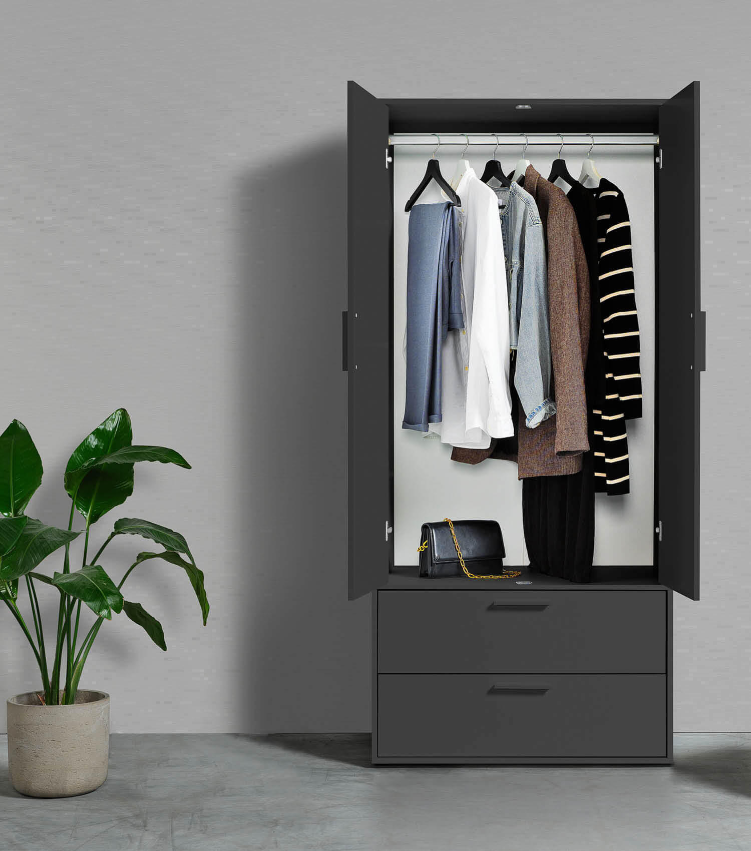 KLEIDERSCHRANK Der Kleiderheld - Anthrazit, Holzwerkstoff (80/180/51cm) - Mokebo
