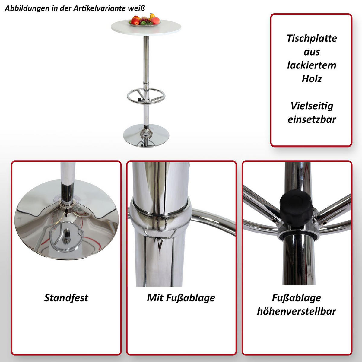 STEHTISCH FUßABLAGE rund Weiß - Weiß, Metall (60/60/109cm) - MCW