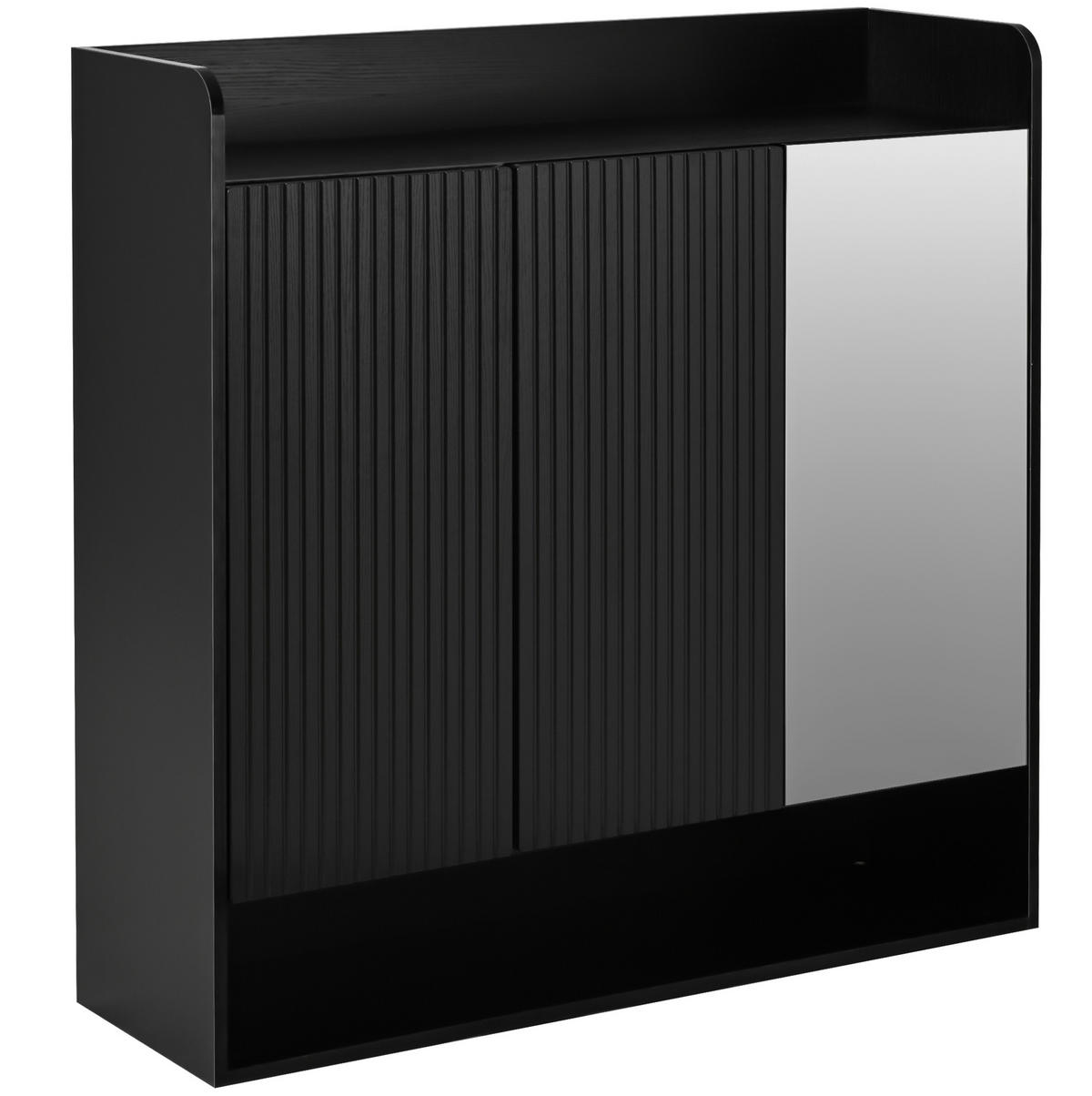 SCHUHSCHRANK aus MDF & Spanplatte 110x35,5x110cm in Schwarz mit Spiegel - Schwarz, Holzwerkstoff (110/110/35.5cm) - Modfu