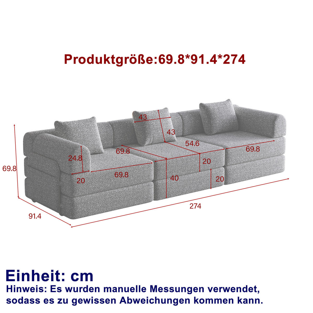 SCHLAFSOFA 2-in-1 in Grau – klappbar mit Armlehnen-Staufach und Chenillebezug - Grau, Textil (274/69.8/91.4cm) - BEAOK