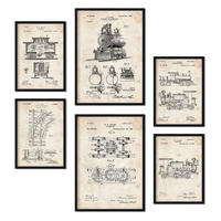 POSTER Set Mit 6 Plakaten Mit Zug Patenten Plakate Mit Retro Patentabbildungen Inneneinrichtung Im Vintage Stil A3 & A4 Rahmenlos - Klar, Papier (29/3cm) - Nacnic