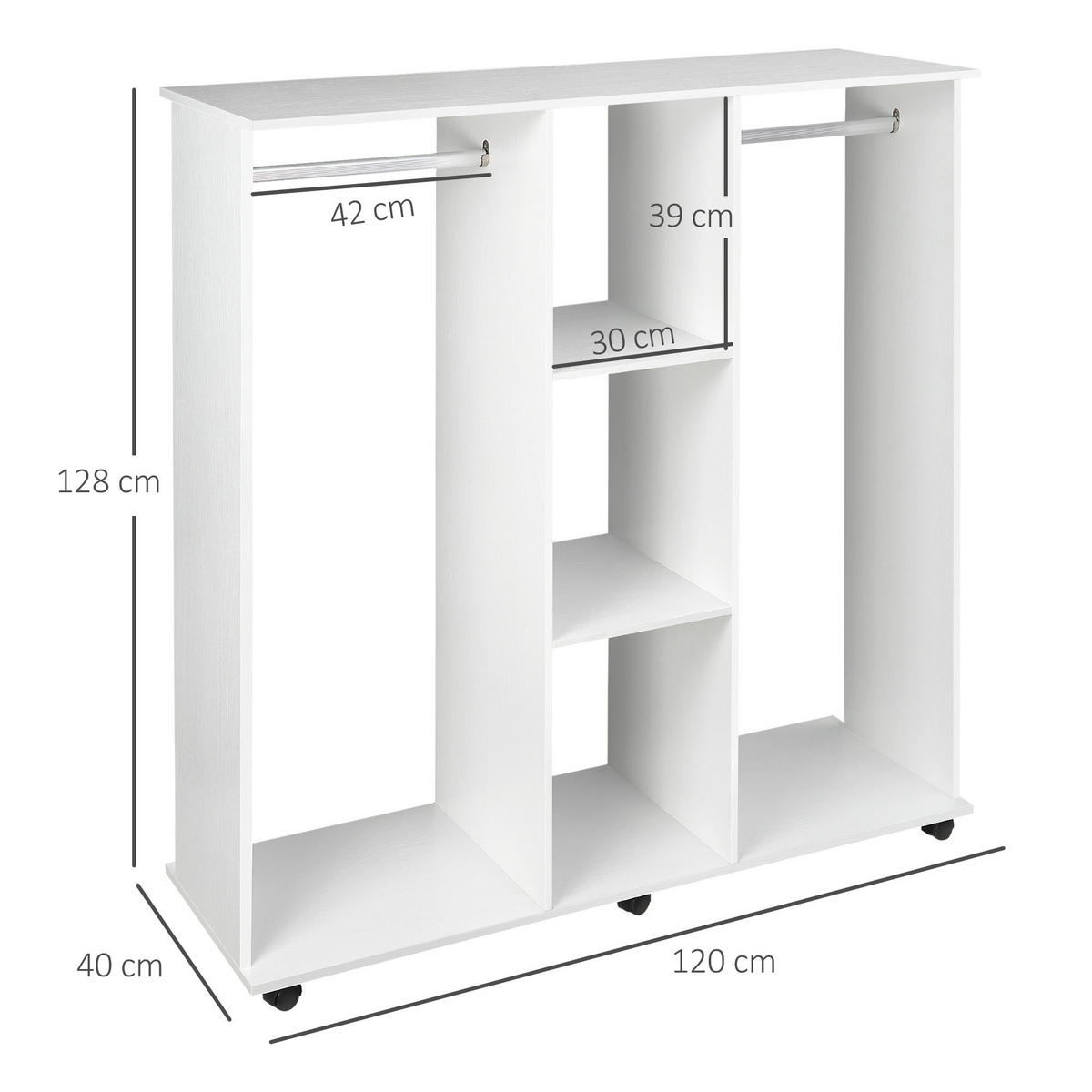KLEIDERSCHRANK Weiß 1 Stück - Weiß, Holzwerkstoff (40/128/120cm) - GiPP