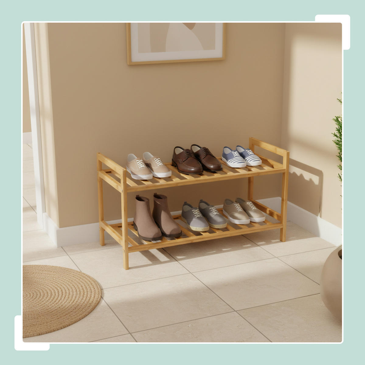 SCHUHREGAL - Hellbraun, Holz (69/40/27cm) - Relaxdays