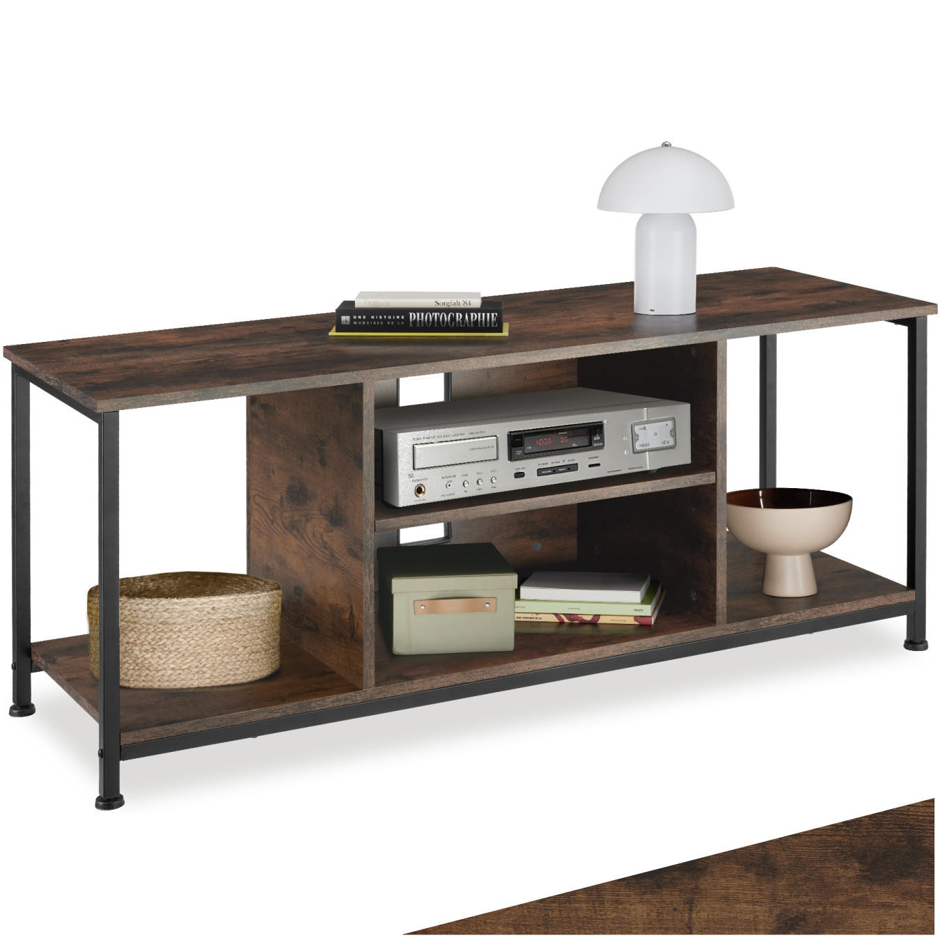 TV-REGAL Denver,120 x 40 x 50,5 cm,Industrial Holz dunkel, rustikal - Rostfarben, Holzwerkstoff (40/50.5/120cm) - tectake