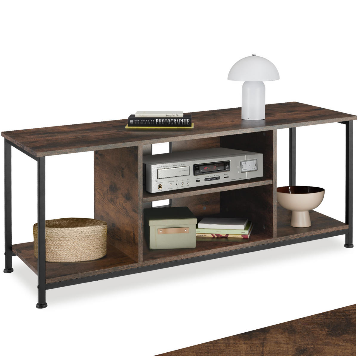 TV-REGAL Denver,120 x 40 x 50,5 cm,Industrial Holz dunkel, rustikal - Rostfarben, Holzwerkstoff (40/50.5/120cm) - tectake