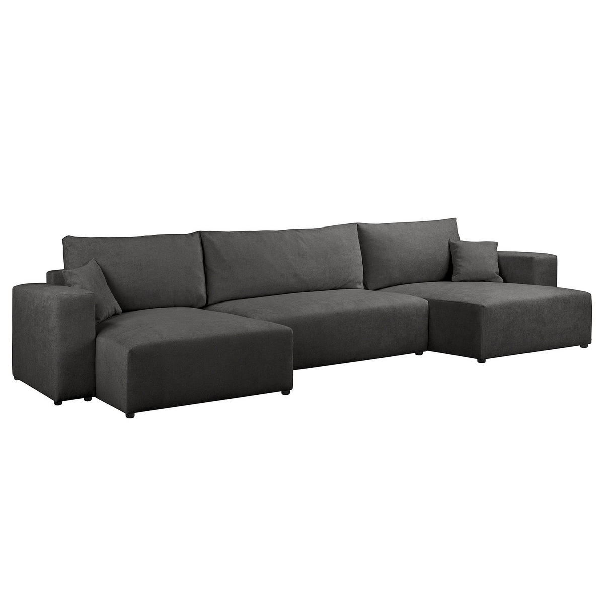 WOHNLANDSCHAFT mit Schlaffunktion - Dunkelgrau/Schwarz, Kunststoff/Textil (398/70/148cm) - home24