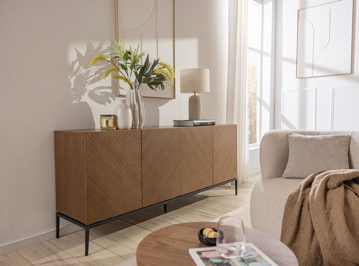 SIDEBOARD - Holzwerkstoff / Metall - Walnussfarben, Holzwerkstoff/Metall (180/75/40cm) - home24