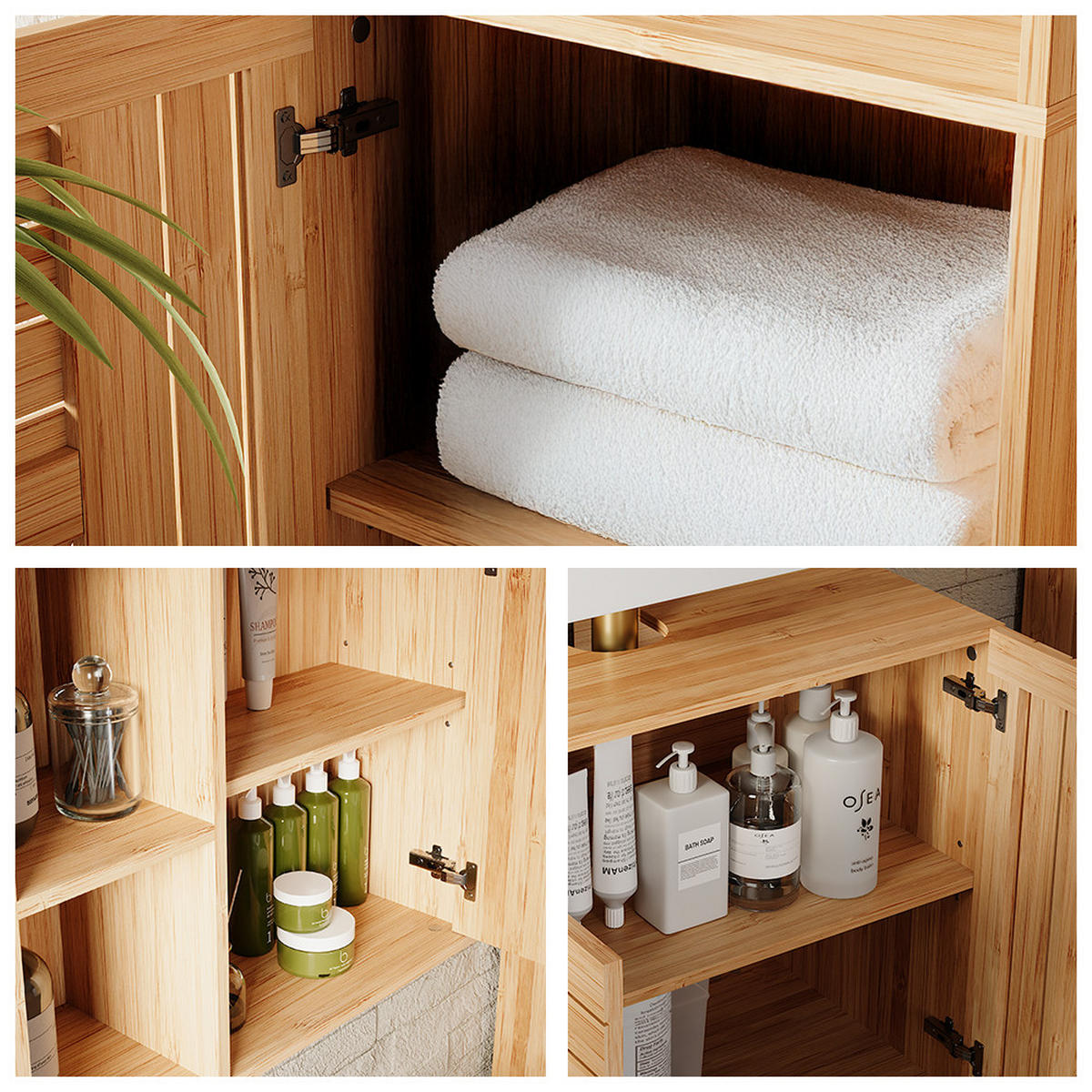 SADA KÚPEĽŇOVÉHO NÁBYTKU Lucie Bambus - zelená, kompozitné drevo (60/65/36cm) - Vicco