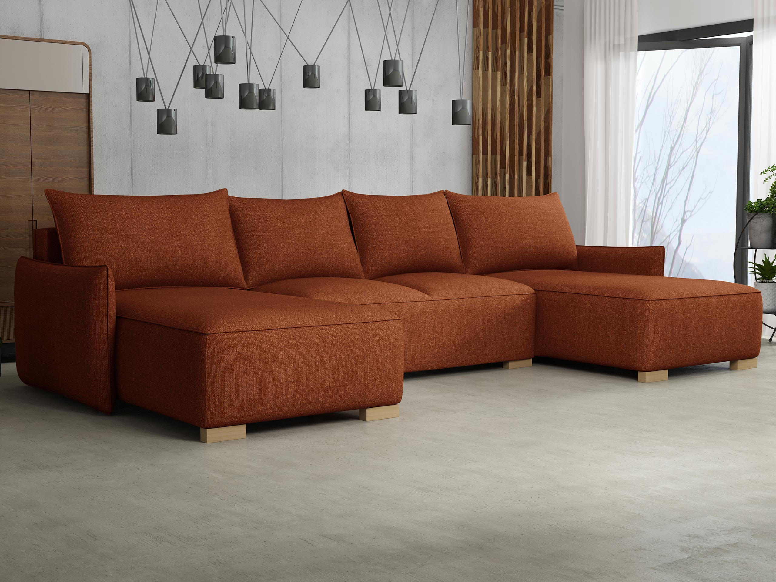 WOHNLANDSCHAFT Focus U - Naturfarben/Bronzefarben, Holz/Textil (328/87/155cm) - MIRJAN24