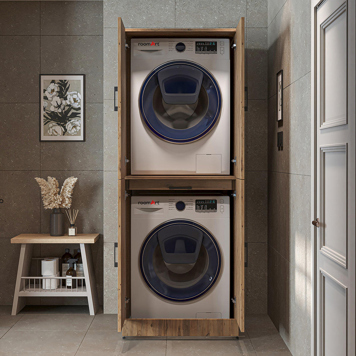 WASCHMASCHINENSCHRANK DORA-I 70cm Breit - Eichefarben, Holzwerkstoff (70/186/74cm)