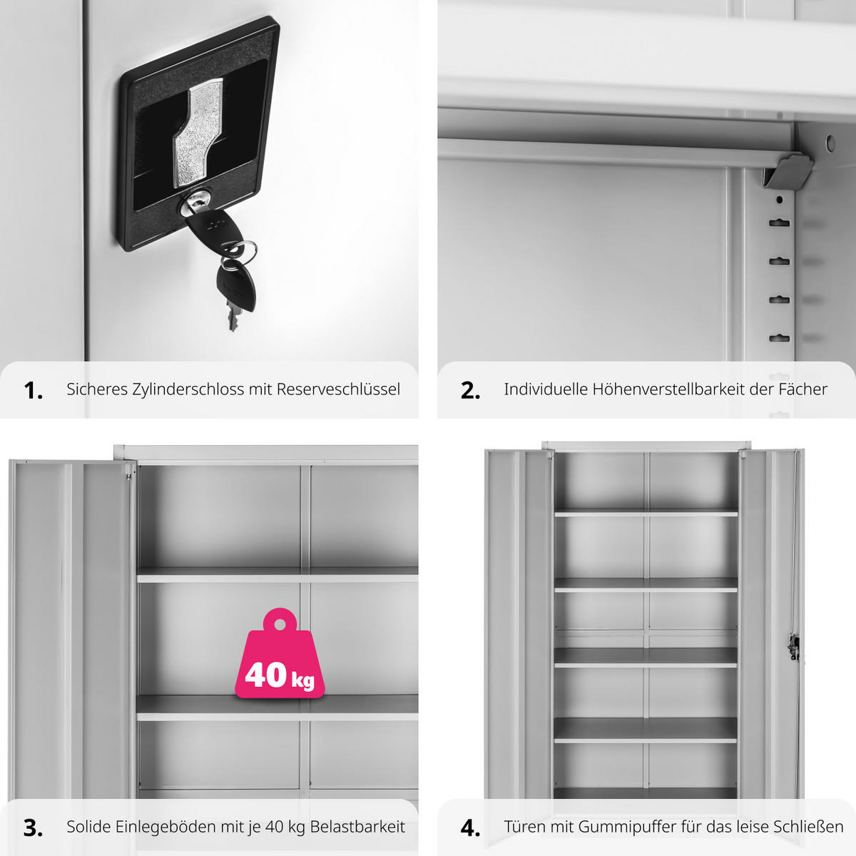 AKTENSCHRANK ,180 x 90 x 40 cm,grau - Grau, Metall (40/180/90cm) - tectake