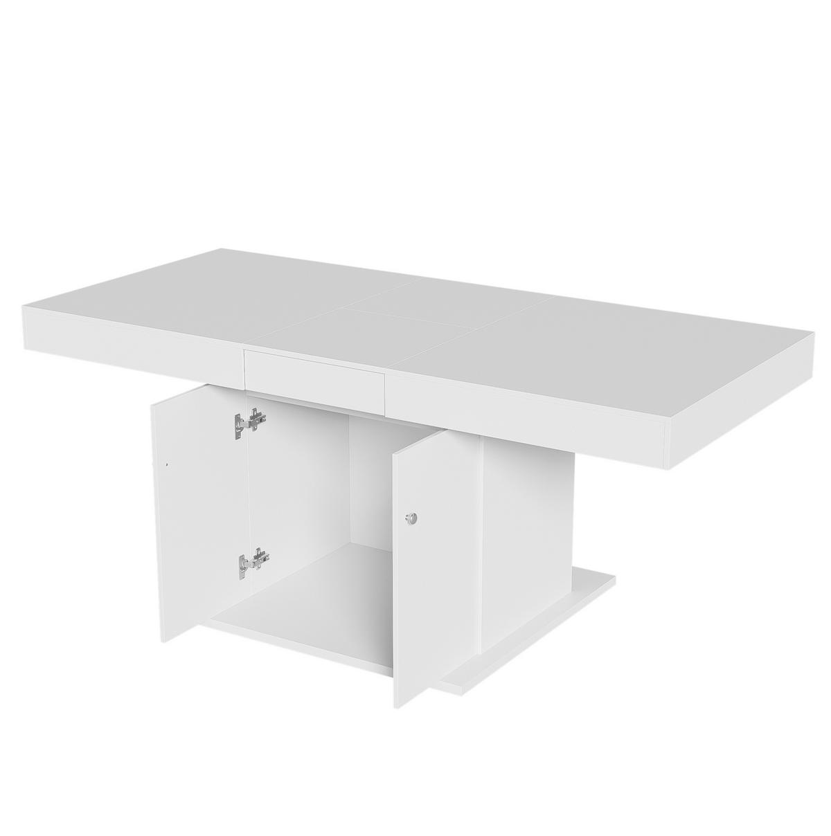 AUSZIEHTISCH 140/80/76 cm in Weiß – mit Stauraum & Platz für bis zu 8 Personen - Weiß, Holzwerkstoff (180/140/76cm) - BEAOK