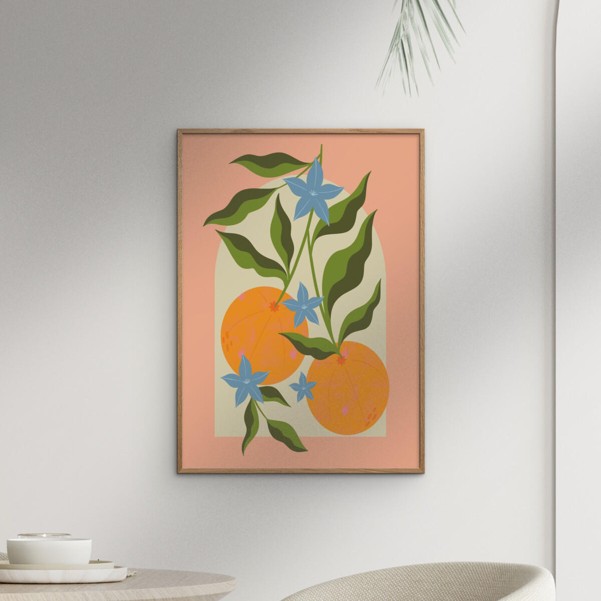 POSTER mit Rahmen Melissa Donne - Orange Branch with Flowers - Eichefarben/Multicolor, Holz/Papier (70/100cm) - Poster&Frame