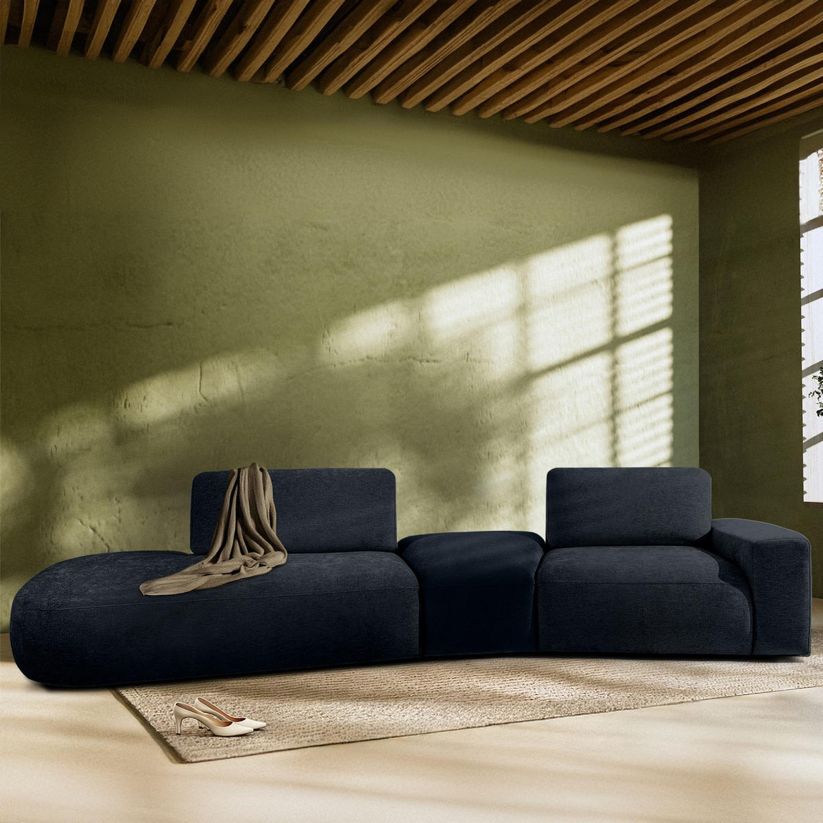 4-SITZER ECKSOFA ZUCCO Chenille links, Dunkelblau - Dunkelblau, Textil (350/84/105cm) - KONSIMO®
