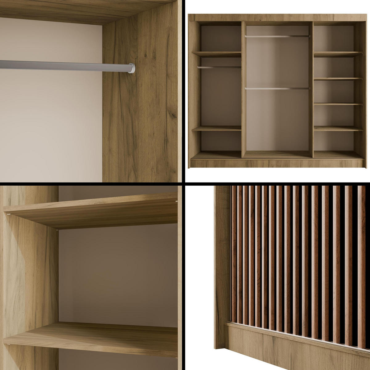 KLEIDERSCHRANK mit Lamel-Schiebetüren VILANv2 - 250 cm Eiche Kraft + Lamelle Eiche Wotan - Hellbraun/Eiche Wotan, Holzwerkstoff (250/215/61cm) - ALTDECOR