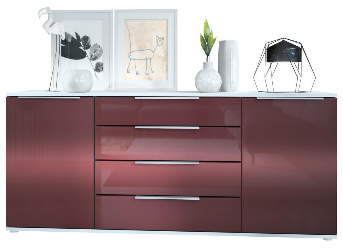 SIDEBOARD Porto Bordeaux Hochglanz - Bordeaux, Holzwerkstoff (166.5/72.5/35cm) - Vladon