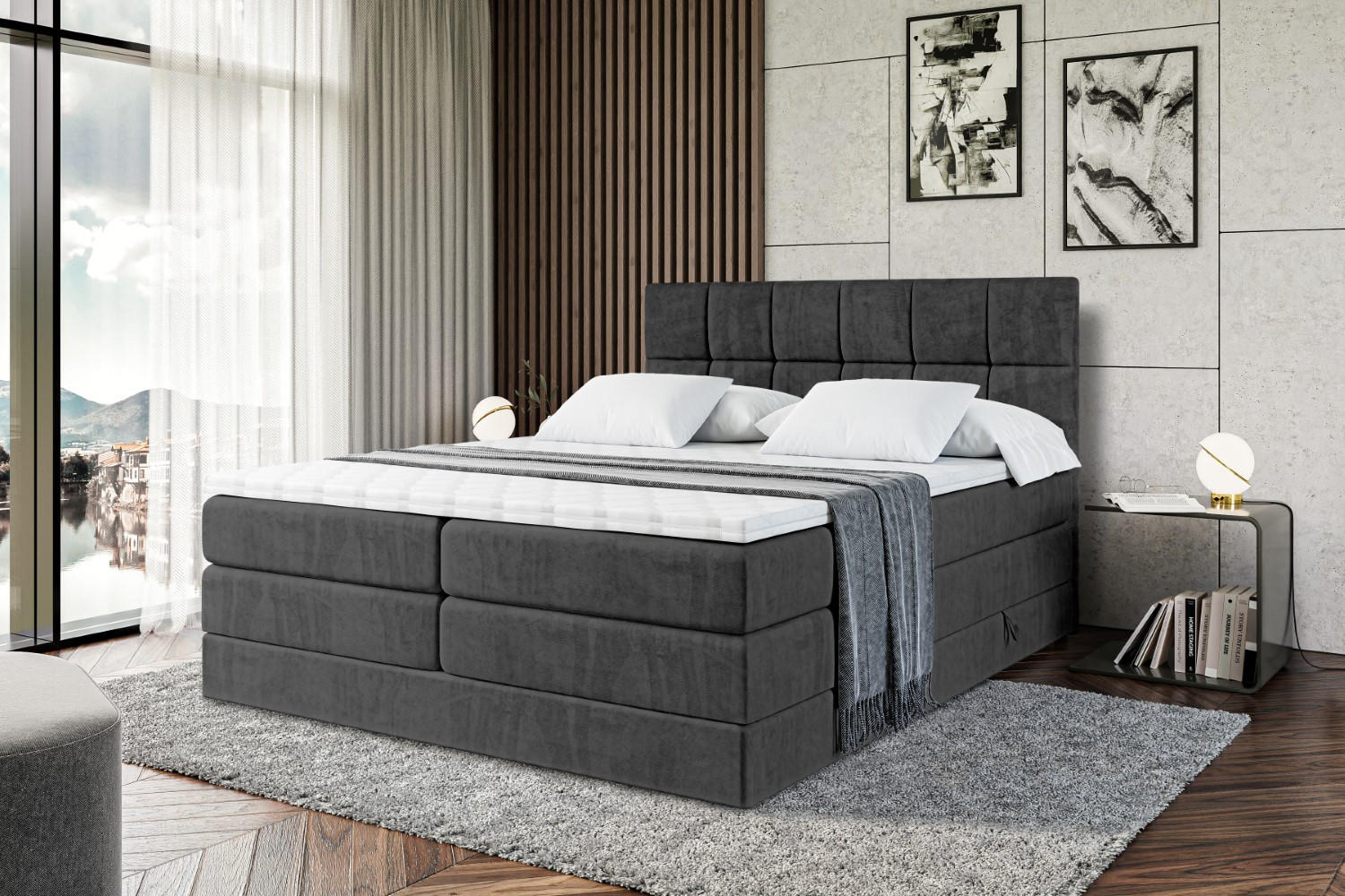 BOXSPRINGBETT RICAR KING - 200x200 - H3/H4 - Schwarz - Schwarz, Holzwerkstoff (200/200cm) - ALTDECOR