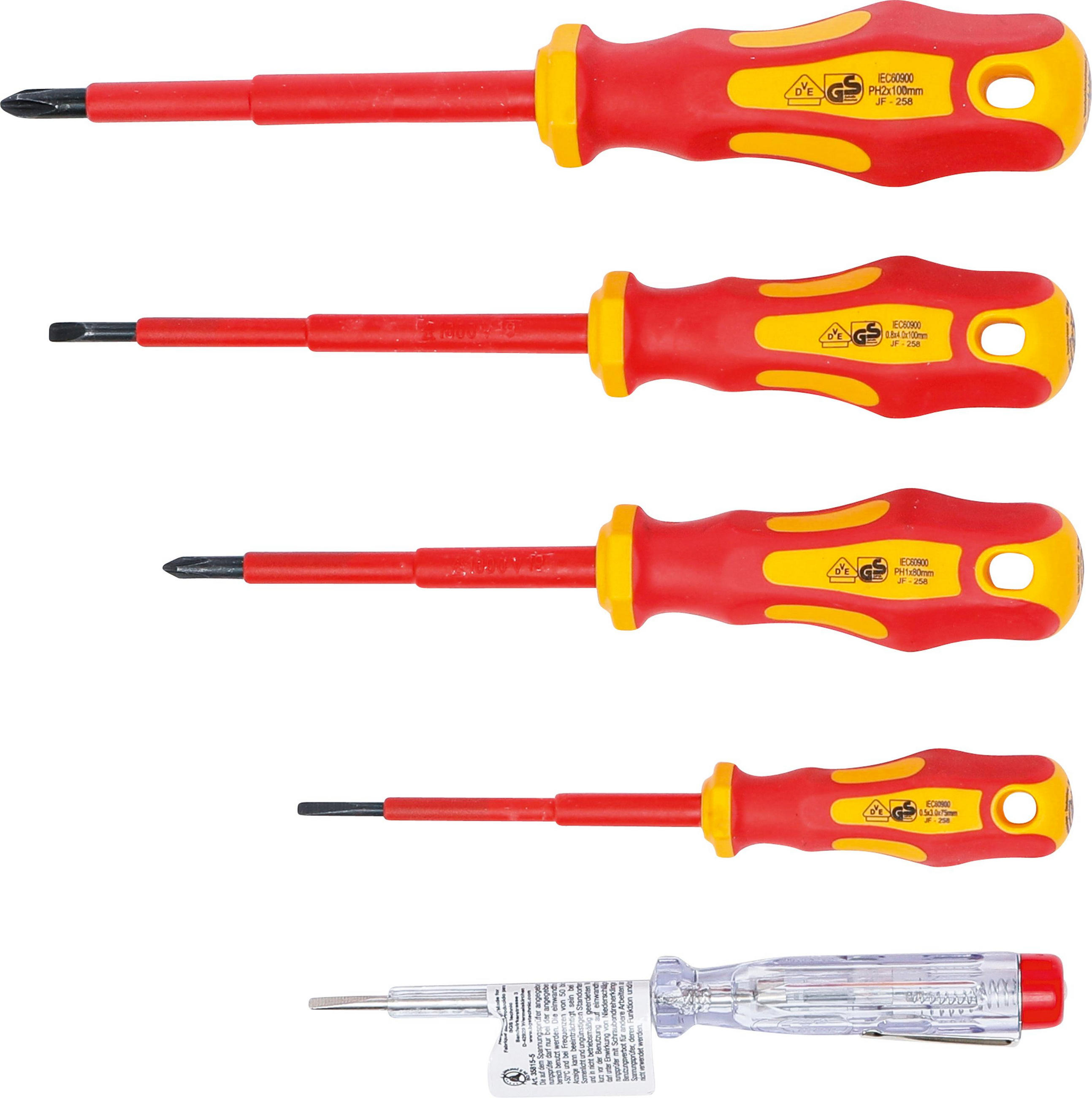 VDE-ELEKTRIKER-SCHRAUBENDREHER-SATZ | SCHLITZ/KREUZSCHLITZ | 5-TLG. - Multicolor, Kunststoff/Metall (1/1cm) - BGS technic