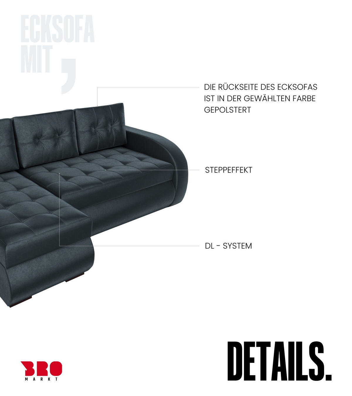ECKSOFA Bergen mit Schlaffunktion Graphit Samtstoff - Graphitfarben, Textil (238/141cm) - Bromarkt