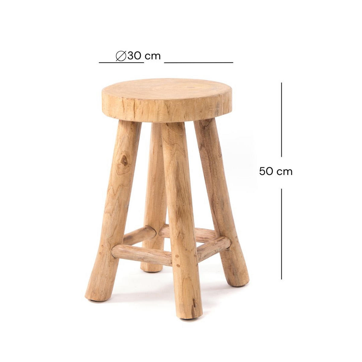 HOCKER Pinto Teakholz naturfarben - Naturfarben, Holz (30/50/30cm) - DESIGN DELIGHTS