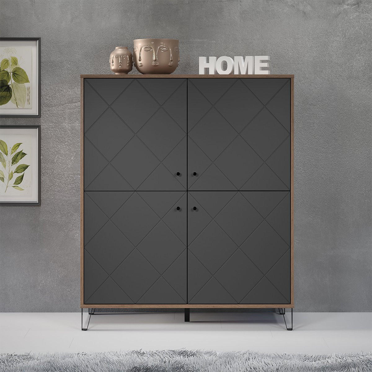 HIGHBOARD Touch Graphitfarben - Graphitfarben, Holzwerkstoff (123/136/40cm) - ebuy24