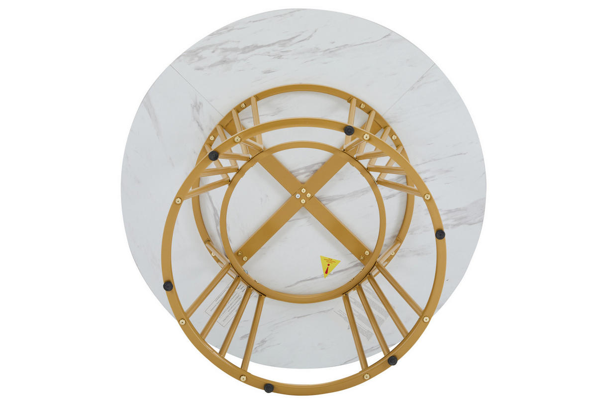 STÔL z MDF, priemer 100 cm, biely, okrúhly s mramorovým dekorom - biela, kompozitné drevo (100/100/75cm) - BEAOK