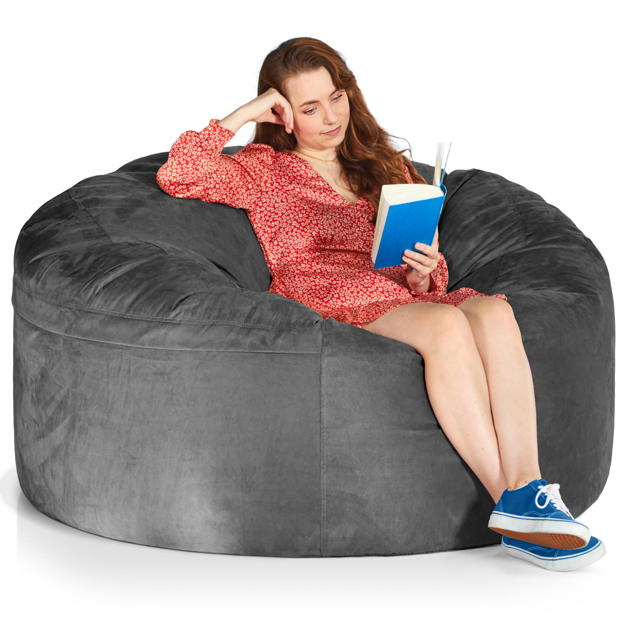 RIESEN-SITZSACK XXL JUMBO Velours 5ft - Dunkelgrau, Textil (150/120/150cm) - Green Bean