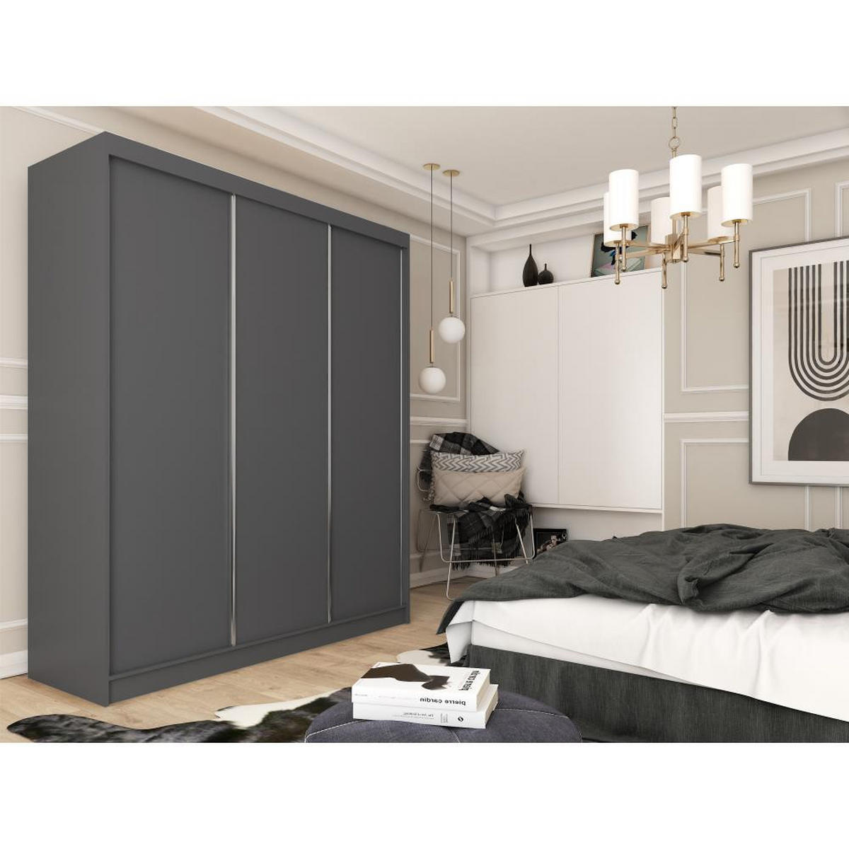 SCHWEBETÜRENSCHRANK Mario 240/216/61 graphit mit Schubladen - Graphitfarben, Holzwerkstoff (240/216/61cm) - Beautysofa