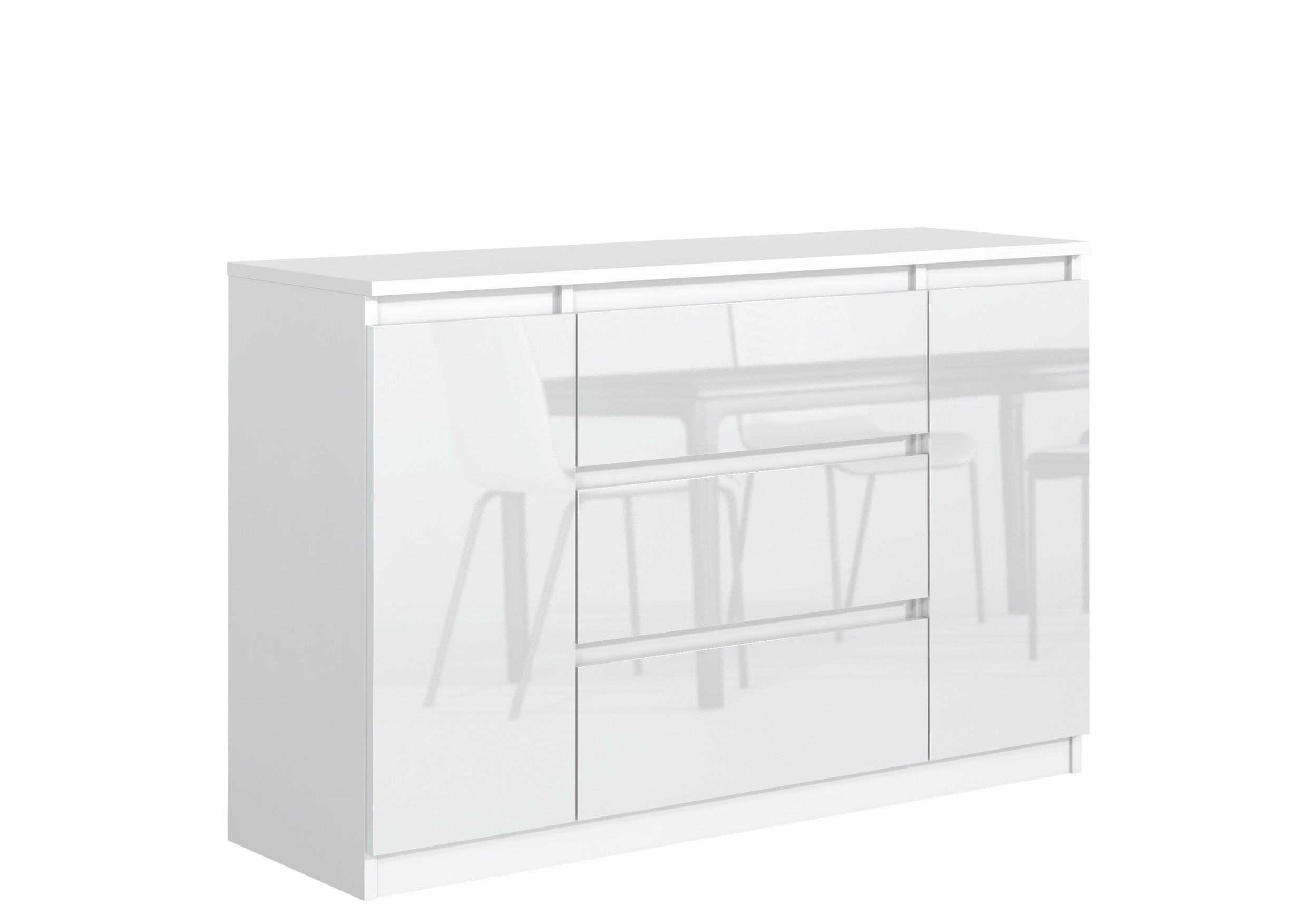 KOMMODE NUDO 120/78,5/39cm mit 3 Schubladen 2 Türen Weiß - Weiß Hochglanz/Weiß, Holzwerkstoff (120/78.5/39cm) - MASSENO