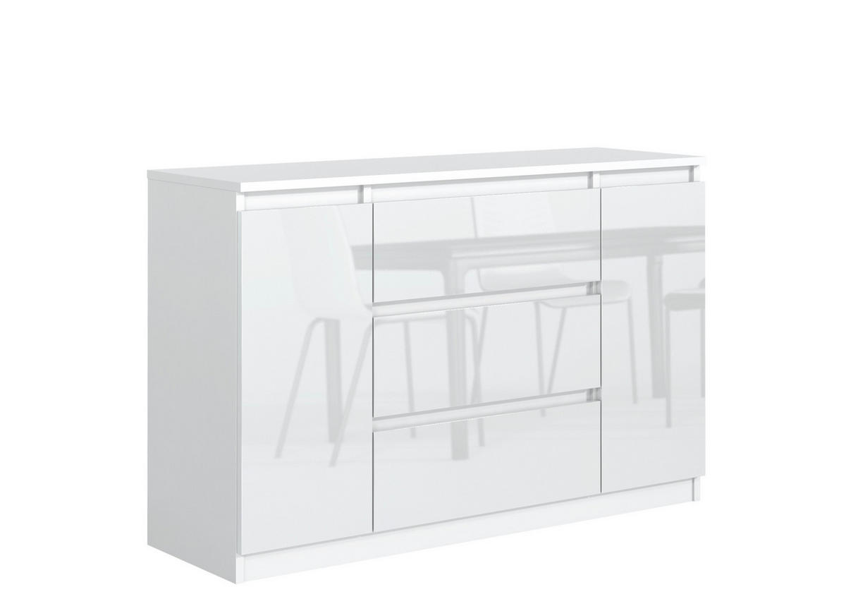 KOMMODE NUDO 120/78,5/39cm mit 3 Schubladen 2 Türen Weiß - Weiß Hochglanz/Weiß, Holzwerkstoff (120/78.5/39cm) - MASSENO