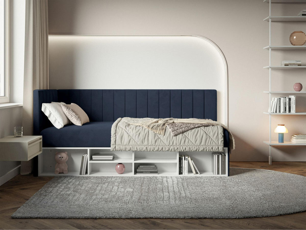 JUGENDBETT Ventrio Dunkelblau Easy-Clean-Samtbezug 90x200 cm - Graphitfarben, Kunststoff/Textil (90/200cm) - Selsey