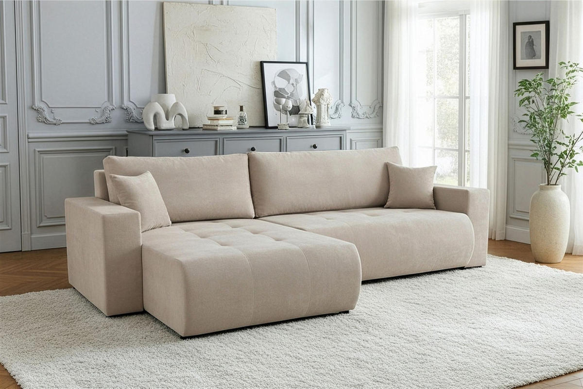 ECKSOFA Armari Mit Schlaffunktion - Beige, Holzwerkstoff/Textil (277/154cm) - Fun Möbel
