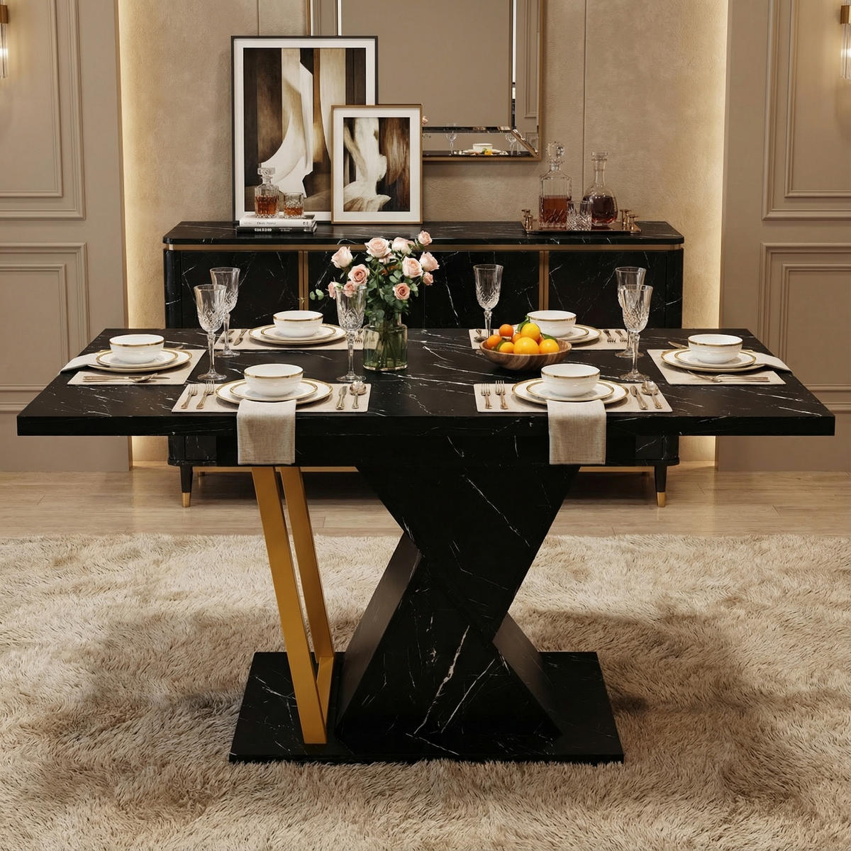 ESSTISCH ausziehbar 110–140 cm in Schwarz Marmor-Optik - Schwarz, Holzwerkstoff (80/110/76cm) - Urban Meuble