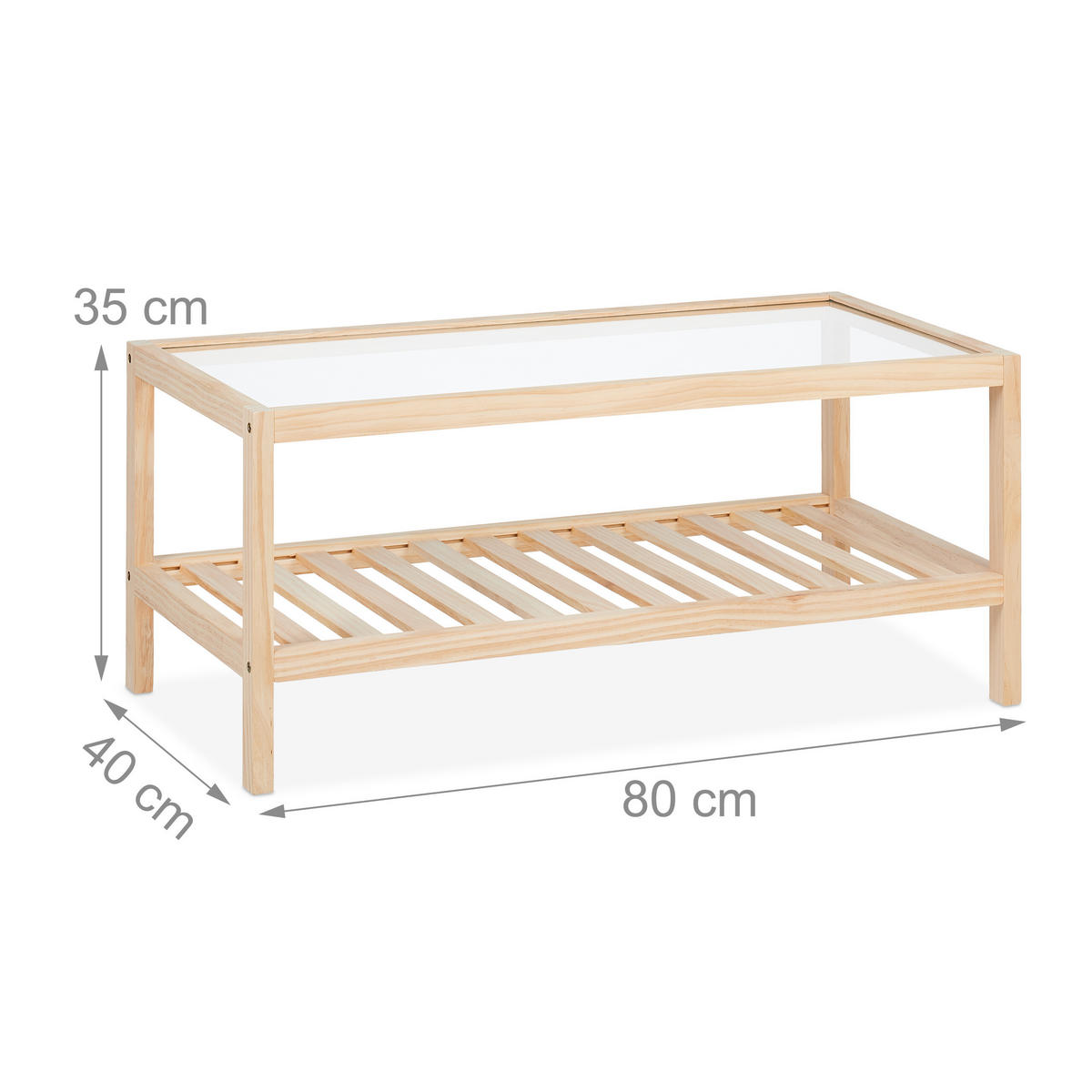 COUCHTISCH - Hellbraun, Glas/Holz (40/80/35cm) - Relaxdays