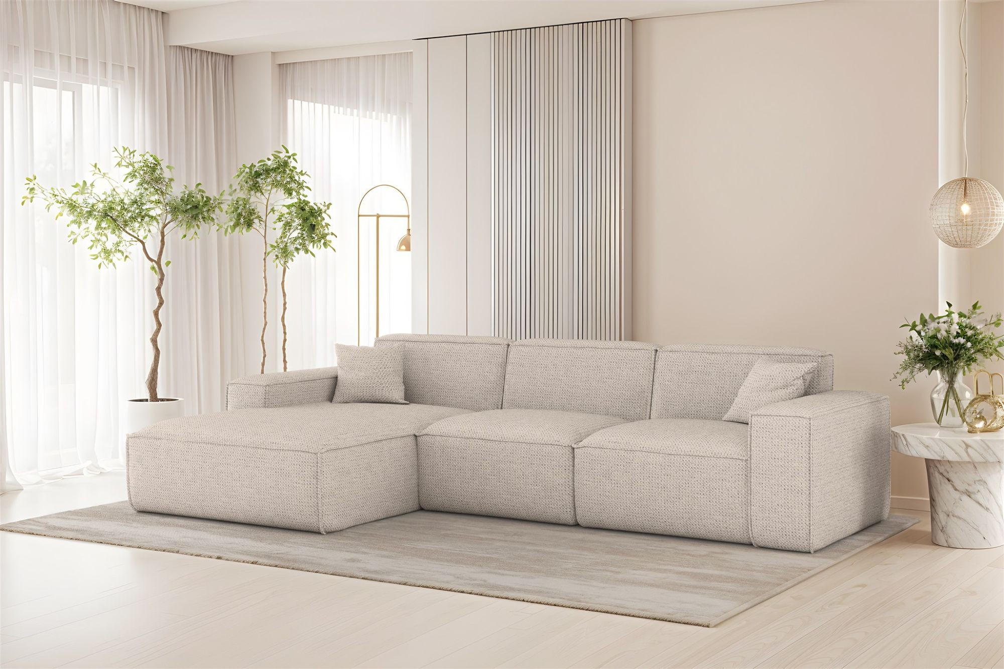 ECKSOFA Celes Premium In Artico - Creme, Holzwerkstoff/Textil (266/165cm) - Fun Möbel