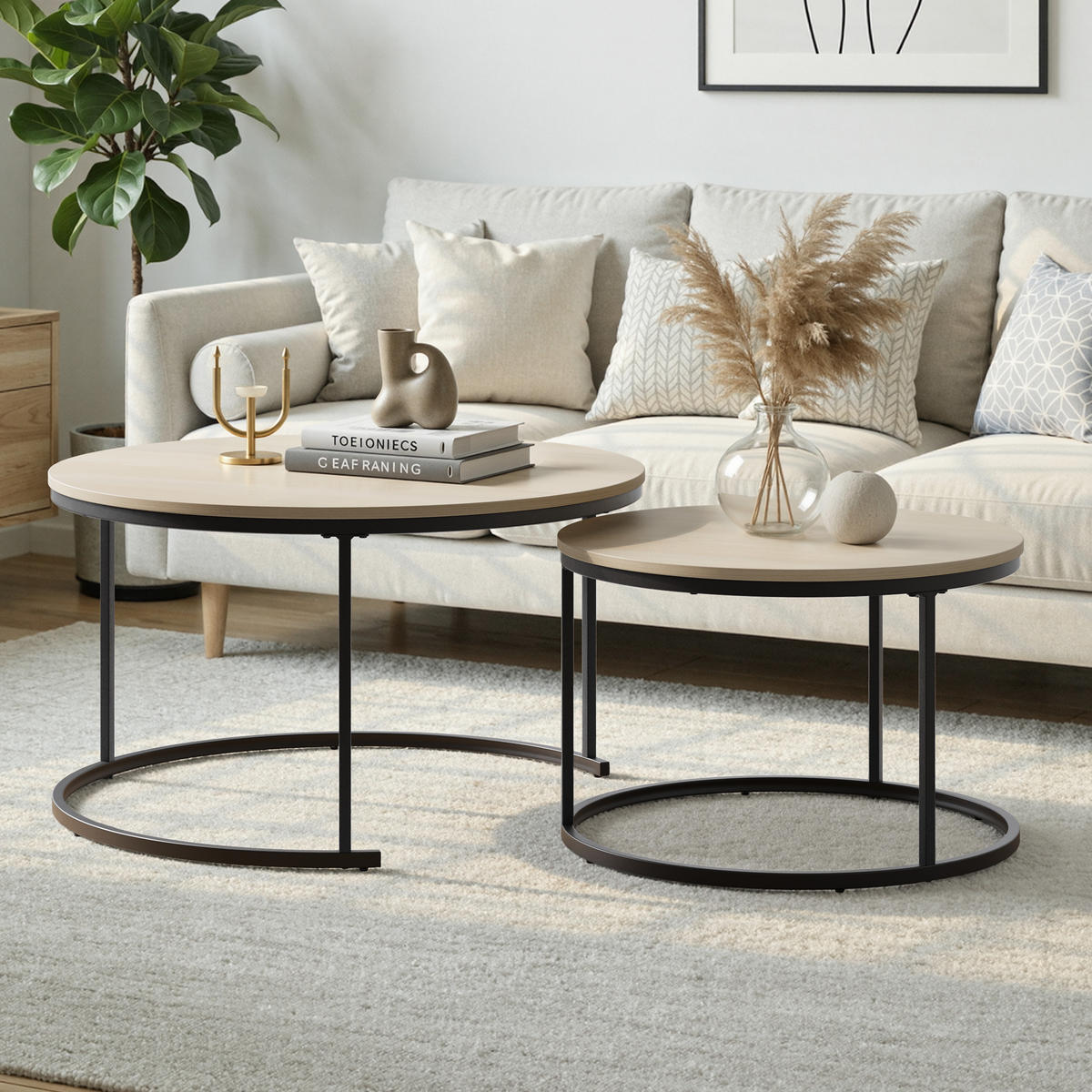 COUCHTISCH-SET Eichefarben 2er-Set 80/80/45 cm - Eichefarben, Metall (80/80/45cm) - PANGIVO