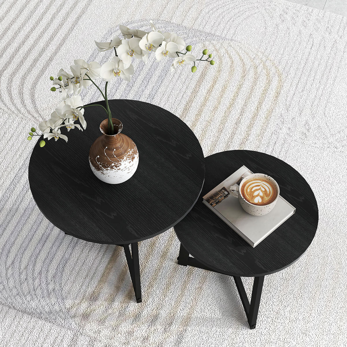SADA konferenčních stolků 48/48/45 cm černá z oceli se zasouvacím designem - černá, kov (48/48/45cm) - OKWISH