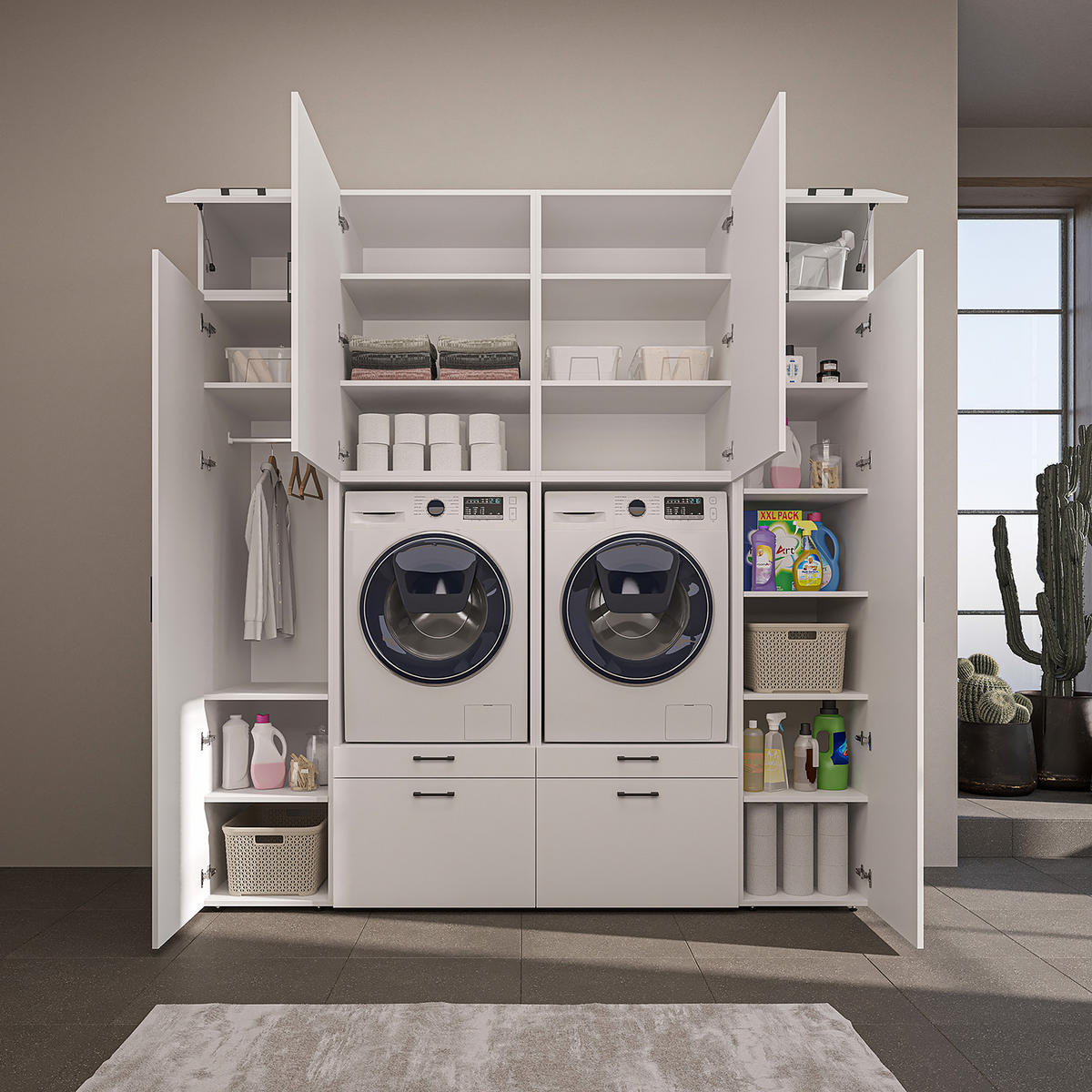 WASCHMASCHINENSCHRANK Serie 2 224cm Breit, 240cm Hoch - Weiß, Holzwerkstoff (224/240/67cm)