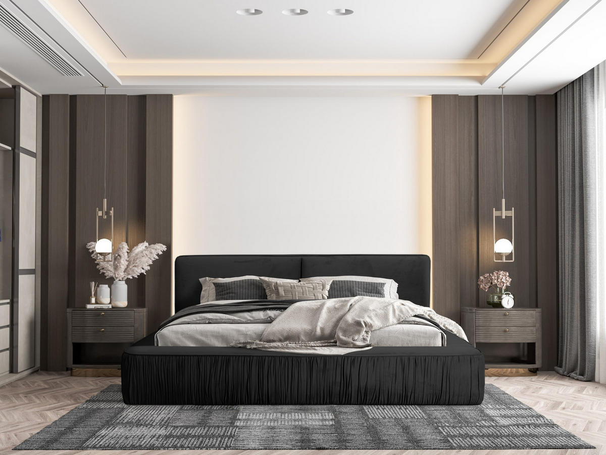 POLSTERBETT aus Polyester Fonni 140x200 cm, Schwarz - Schwarz, Textil (140/200cm) - Fedve