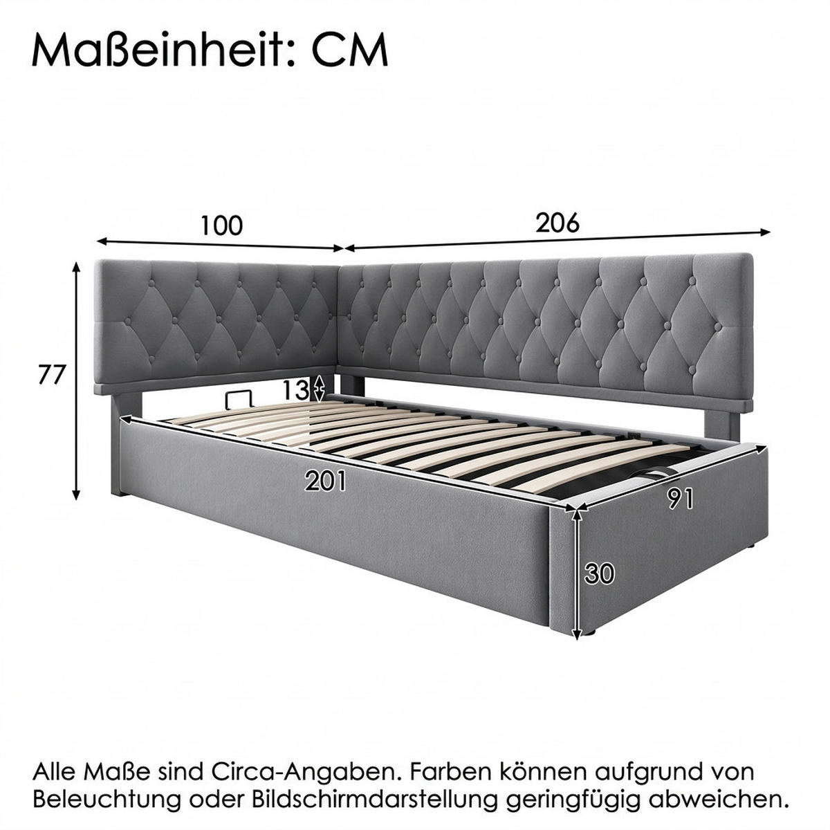 POLSTERBETT 90/200 cm Grau mit hydraulischem Stauraum, ohne Matratze - Grau, Holz/Textil (90/200cm) - Oxeza