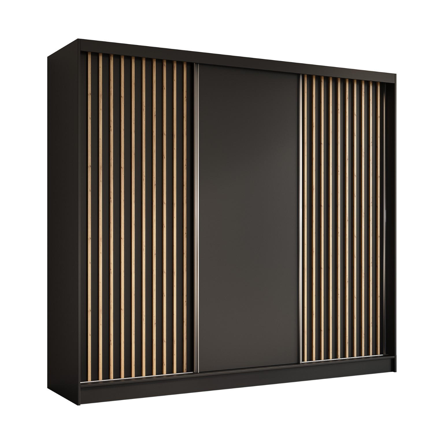 SCHWEBETÜRENSCHRANK Erika 240 cm mit Lamellen ohne Spiegel 3-türig, schwarz, schwarz, Lamelle Artisan - Schwarz/Braun, Kunststoff (240/216/51cm) - Margaret Hadas24