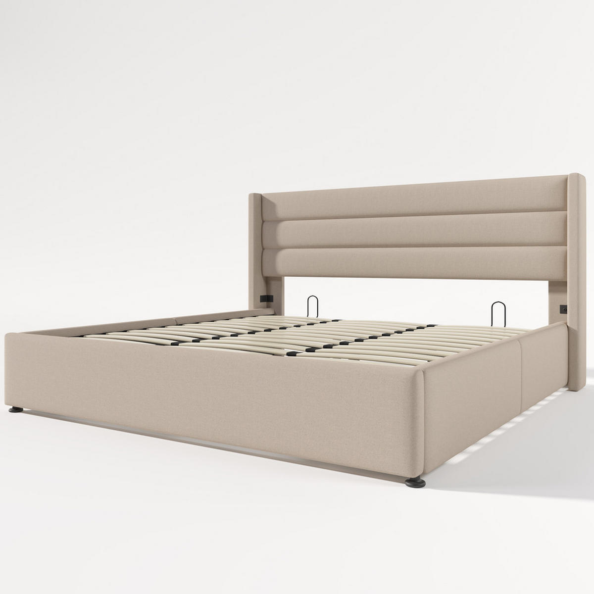 POLSTERBETT 180x200cm Doppelbett hydraulisch Stauraum Beige Leinen - Beige, Holz (180/200cm) - FLIEKS