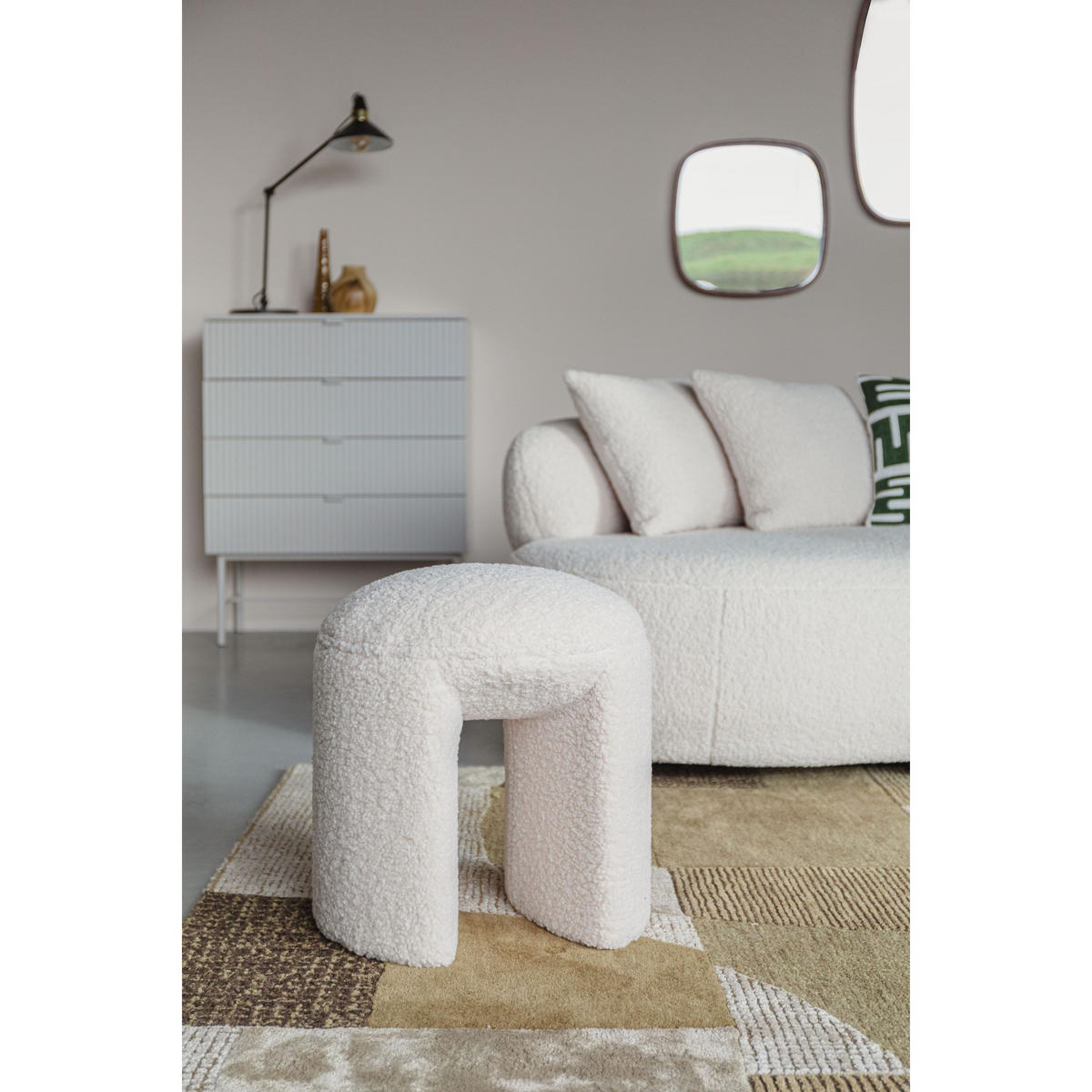 SITZHOCKER Noxx Pouf/ Bouclé Weiß - Weiß, Kunststoff (42/46/42cm) - Housecraft Living