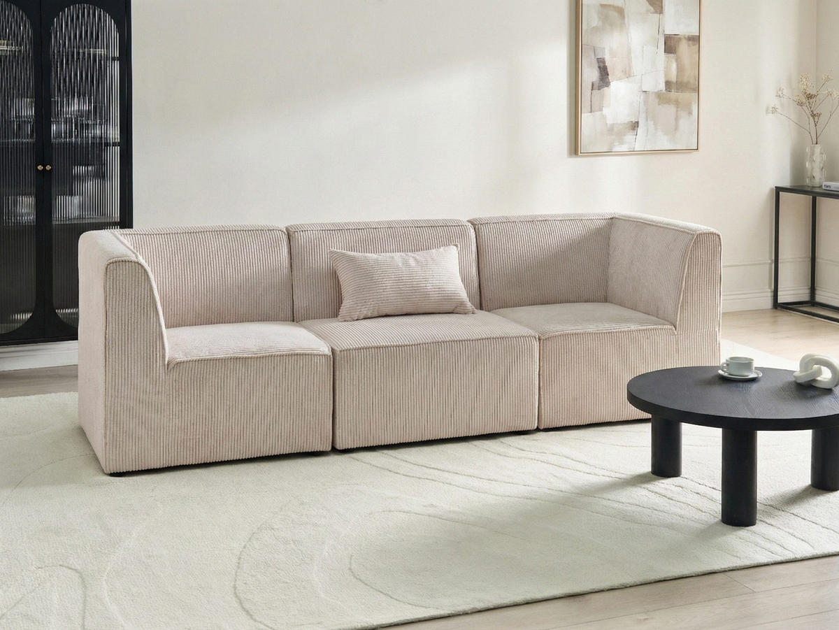 MODULÁRNÍ POHOVKA 3-místná Béžová Manšestr Lemvig - béžová, textil (250/78/83cm) - Beliani