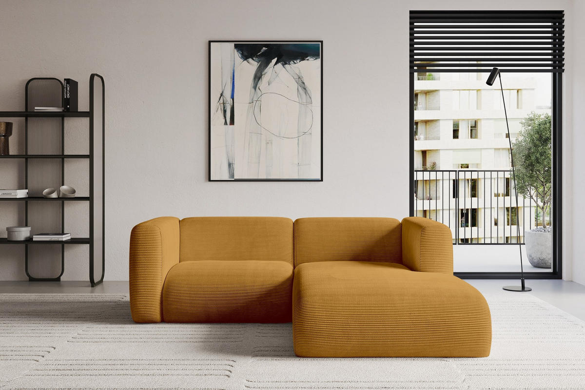 ECKSOFA Ottomane Rechts MIRA-L1 227x179x89 Senfgelb Cord - Currygelb/Schwarz, Holzwerkstoff/Kunststoff (227/179cm) - ALTDECOR
