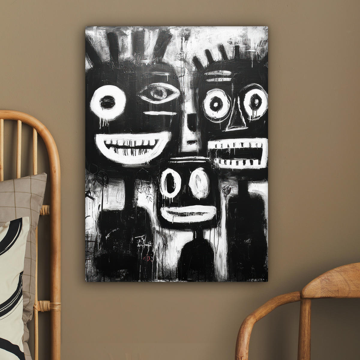 LEINWANDBILD Malerei - Figuren - Schwarz - Abstrakt Wandbild Wohnzimmer 60x80 cm - Schwarz, Textil (60/80cm) - MuchoWow