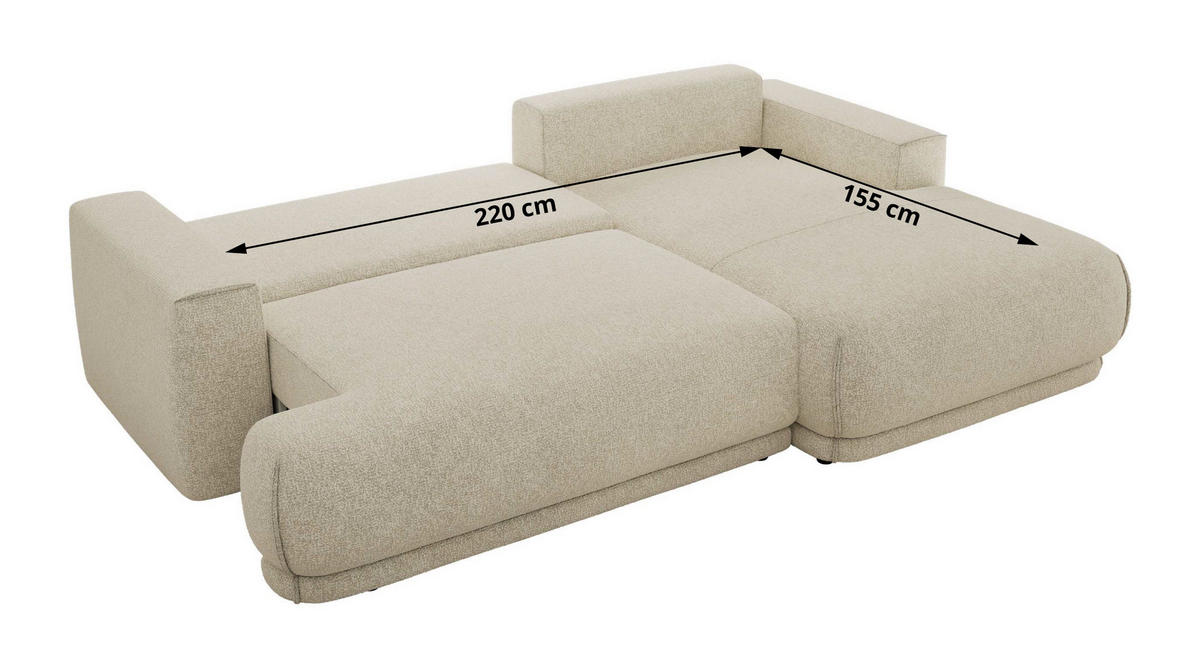 ECKSCHLAFSOFA RINA L Creme Strukture - rechts - Creme/Schwarz, Kunststoff/Textil (170/267cm) - MKS